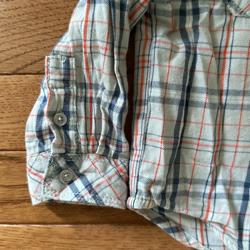 👶🏻 SPLENDID BABY Boys Button Down Shirt 12-18 months tan red blue euc